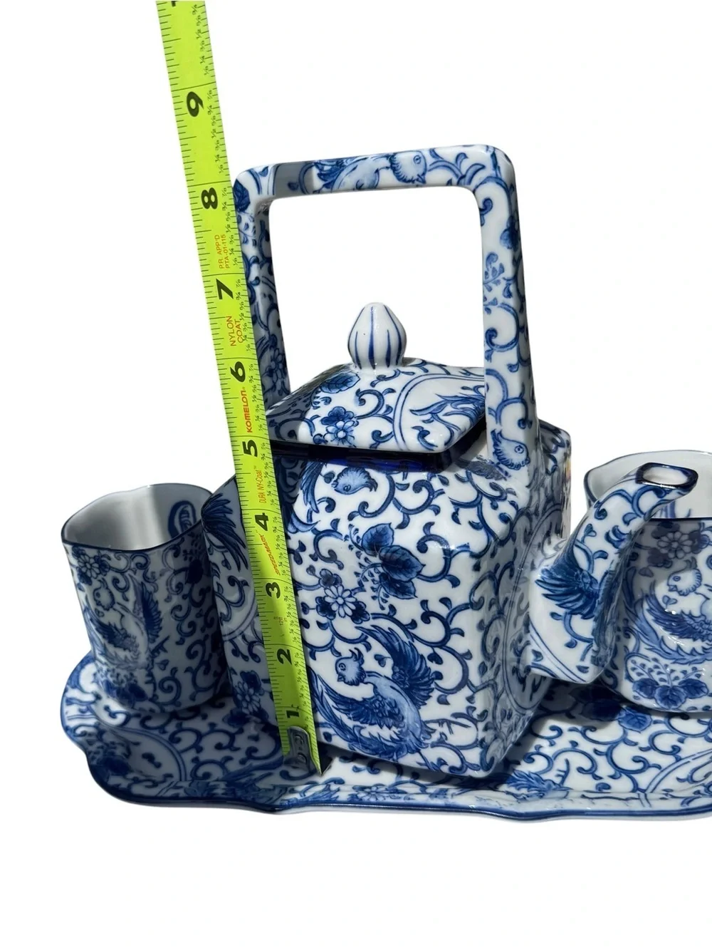 Vintage Takahashi San Francisco Blue White Porcelain Tea Sake Set Tray Japan